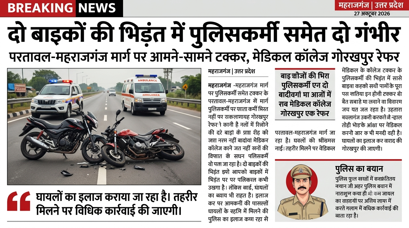 दो बाइकों की भिड़ंत में पुलिसकर्मी समेत दो गंभीर दो बाइकों की भिड़ंत में पुलिसकर्मी समेत दो गंभीर